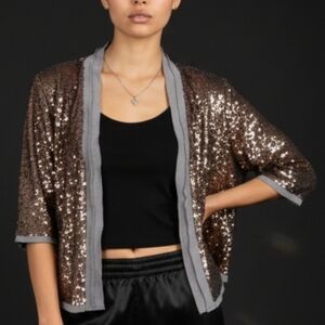Cuple Sequin Shrug Cardigan Bronze Open Sparkle Lightweight Holiday Topper
